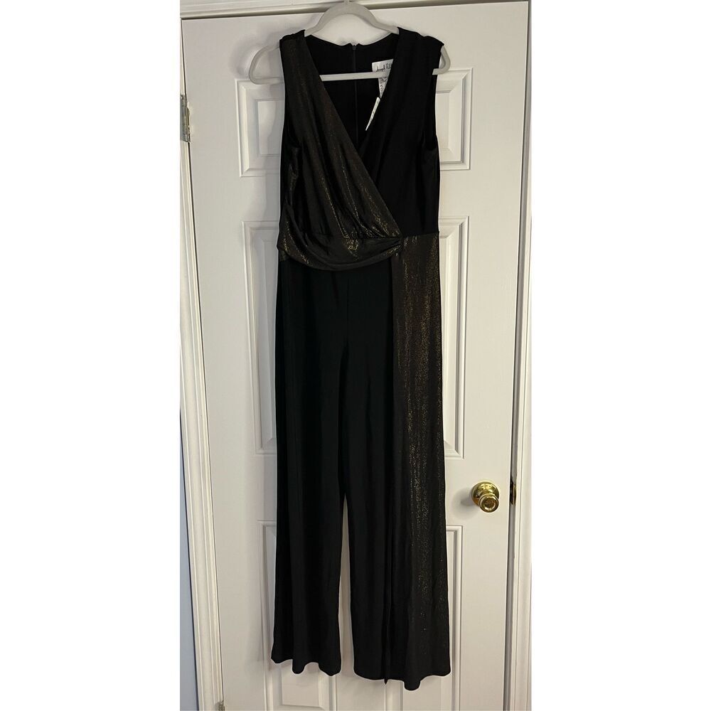 Joseph Ribkoff Womens 14 Black Metallic Gold Sleeveless Jumpsuit NWT